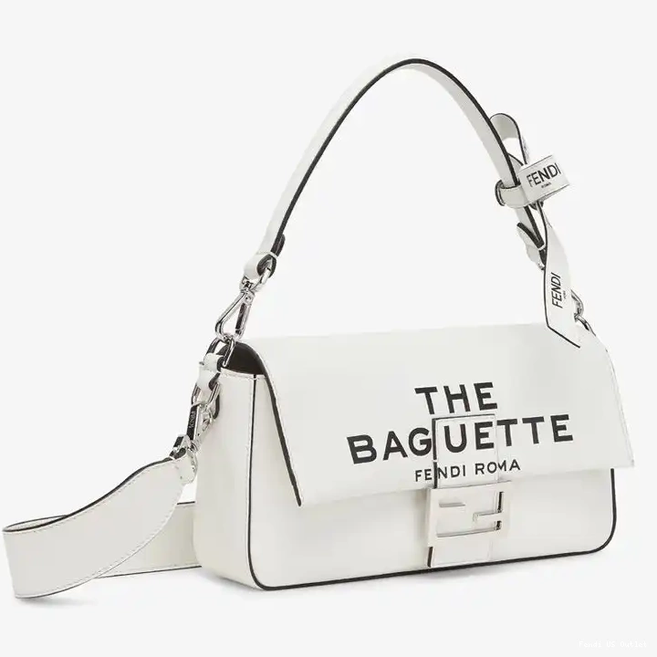 Vintage HOT Motif Baguette Medium Bag In The Fendi White Nappa Baguette Leather 0507